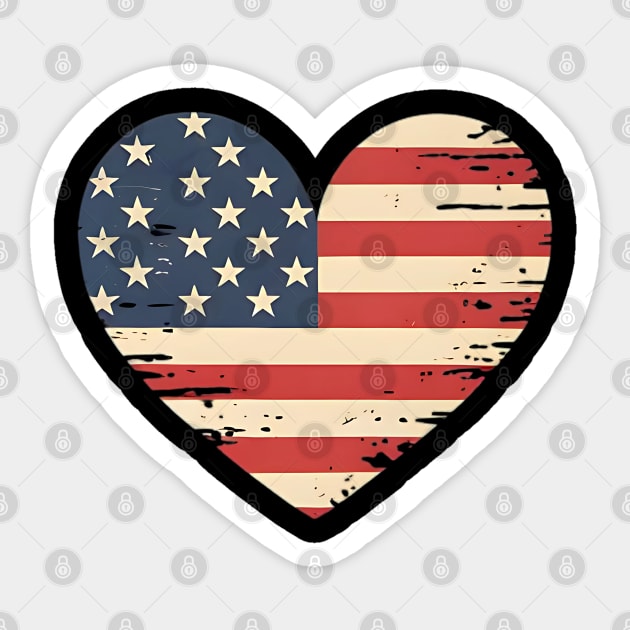 American Flag Heart 4th of July Sticker by Creatifly Graphic Tees